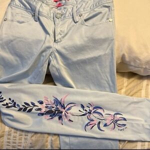 Lilly Pulitzer Light Blue Straight Leg Jeans with Floral Design